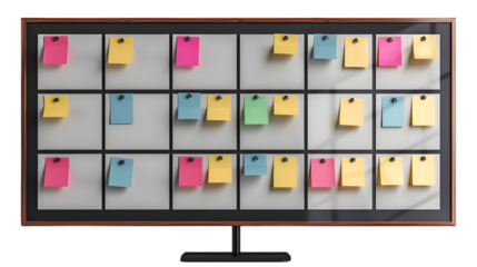 Whiteboard with Project Timeline and Sticky Notes for Office and Business Planning, Isolated on White, Transparent Background, PNG File, Hand Edited Generative AI