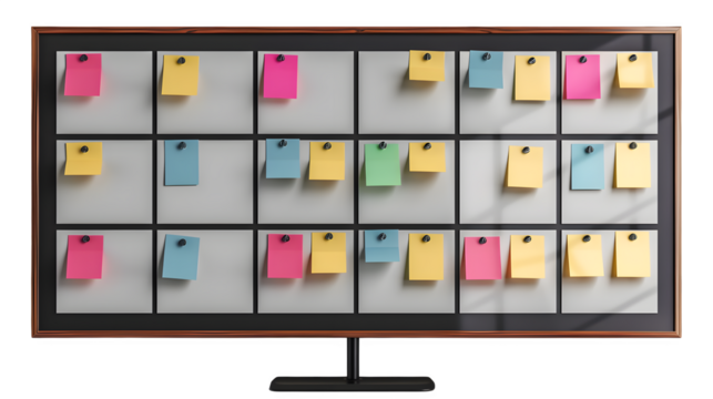 Whiteboard with Project Timeline and Sticky Notes for Office and Business Planning, Isolated on White, Transparent Background, PNG File, Hand Edited Generative AI