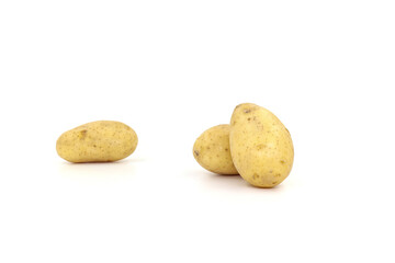 Young potato isolated on white background. Harvest new. Flat lay.