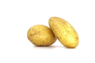 Young potato isolated on white background. Harvest new. Flat lay.