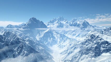 Obraz premium A Winter Wonderland: Pristine Snow-Clad Mountains Beneath a Clear Blue Sky.