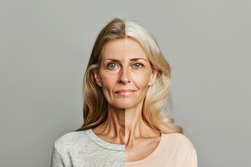 Fototapeta premium Aging exploration depicted through facial age and skin treatments integrates mental wellness into detailed face lifts.