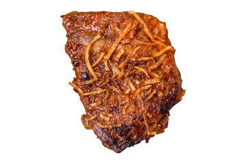 Delicious pork or beef ribs baked on the grill with salt, spices and herbs