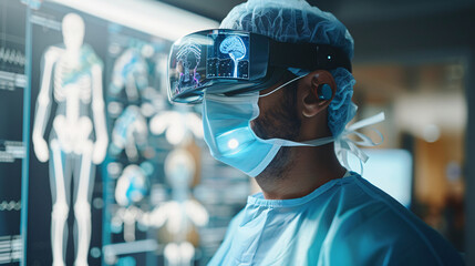 Explore the future of medical training as a healthcare professional utilizes a 5G-connected AR headset to visualize patient diagnostics, showcasing the integration of cutting-edge technology surgery.