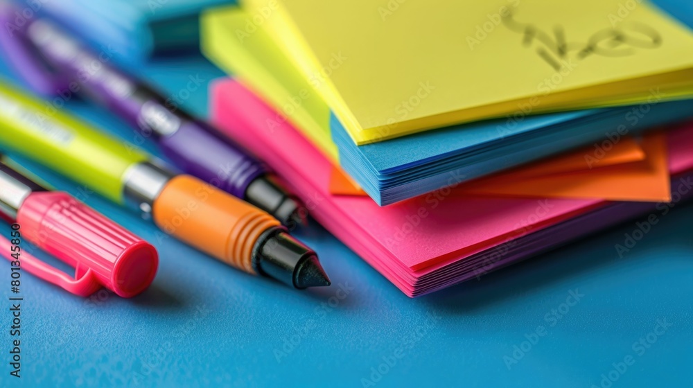 Aufkleber creative brainstorming session with vibrant post it notes and colorful markers on workspace
