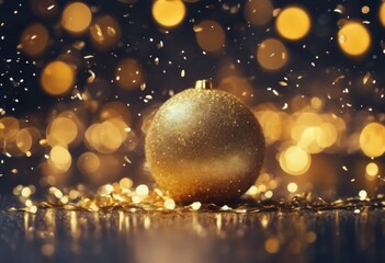 Fototapeta premium 'Christmas coupon magical Web Banner Year confetti atmosphere bokeh space greeting New golden copy bright elements sparkling shimmering background abstract card greetin'
