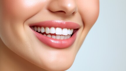 Fototapeta premium Sparkling white teeth and plump pink lips of a smiling woman