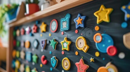 Obraz premium Personalized Milestone Achievement Board with Colorful Badges and Stickers Showcasing Accomplishments and Progress