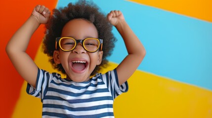 Child happily posing with their glasses on, their cheerful expression radiating positivity and happiness - Powered by Adobe