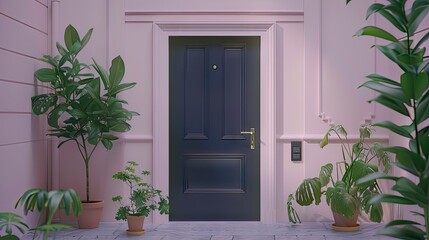 The Shadowed Entrance: A Black-framed Door With Elegant Handle