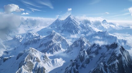 Obraz premium Alpine Splendor: Majestic Snow-Capped Mountains Against a Flawless Blue Sky.