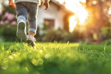 Ground-Level Image: Child Strolling on Sunny Summer Day