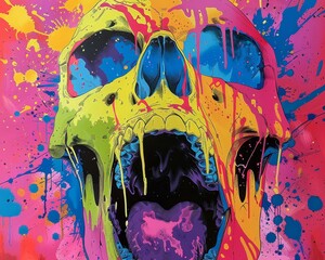 Blending humor with vibrant, striking visuals, this splash ink art depicts satirical pop art themes.