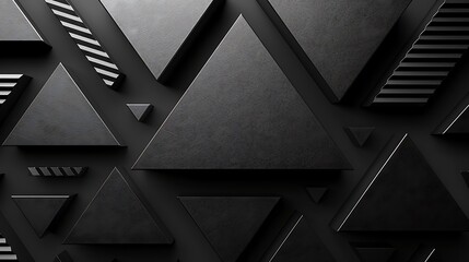 Fototapeta premium Illustrate a dynamic arrangement where black triangles of various sizes and opacities point in different directions, suggesting movement and energy.
