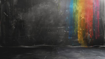 A creative image featuring a dark, scratched surface with vivid, vertical rainbow colors streaming down.