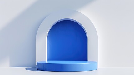Blue podium with arch.