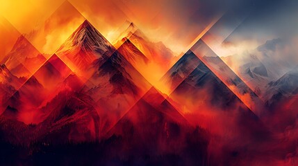 Illustrate a series of large triangles in a fiery gradient from yellow to deep orange, evoking the warmth of a desert landscape.