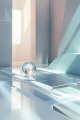 Glass podium for display product. Background for cosmetic product branding, identity and packaging.  Product placement mockup design background. 