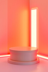 Round podium for display product. Pink background for cosmetic product branding, identity and packaging.  Product placement mockup design background. 