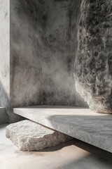 Stone podium for display product. Background for cosmetic product branding, identity and packaging.  Product placement mockup design background. 