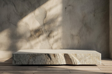 Stone podium for display product. Background for cosmetic product branding, identity and packaging.  Product placement mockup design background. 