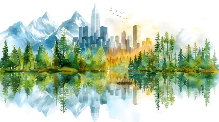 Naklejka premium Harmonious Coexistence A Sustainable Urban Landscape Embracing Nature