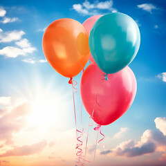 balloons with background concept blank space place to adding text blank sky,colourful balloons isolated on empty blue wall background ,generate ai