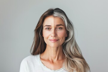 Fototapeta premium Aging effects of emotional well-being integrate collagen diversity into gray hair narratives, boosting visual aging tales.