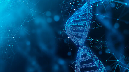 Futuristic visualization of digital DNA helix for concept of use of bioinformatic technologies to genetic mapping.