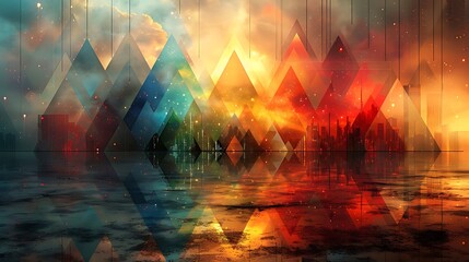 Fototapeta premium Produce a bold and modern digital art piece featuring a grid of precisely aligned holographic triangles.
