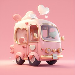 girly pastel pink truck with hearts 3d illustration