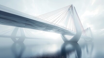 Visualize a bridge design in an abstract form, where light gray triangles simulate the metal parts of the bridge, and precise, straight lines in white map out the cables and supports.