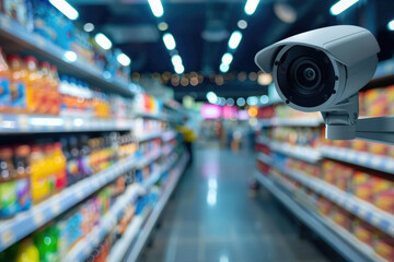 Keep your retail environment safe with this CCTV observation camera installed in a supermarket, providing effective monitoring and surveillance for enhanced security.
