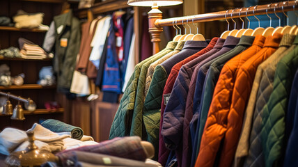 Menswear store in English countryside style, autumn and winter clothing collection
