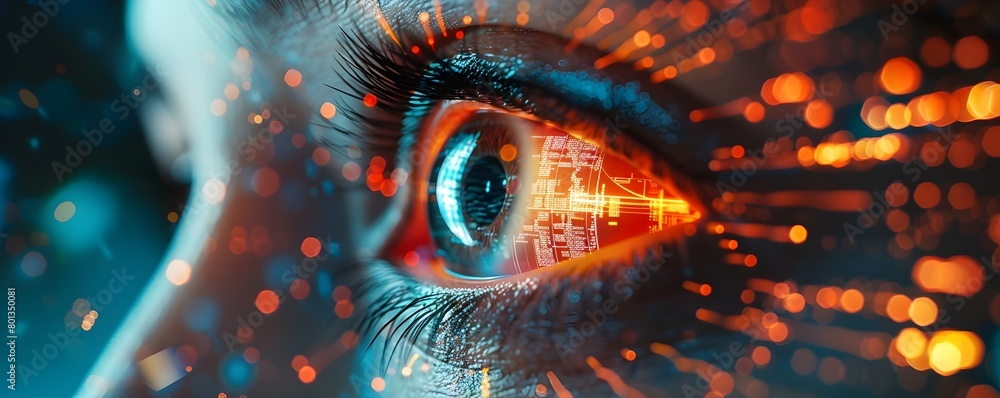 Poster futuristic biometric credentials and holographic id verification system for digital security and acc