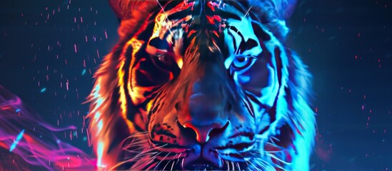 Tiger head wallpaper with beautiful futuristic neon colors AI generated image - obrazy, fototapety, plakaty
