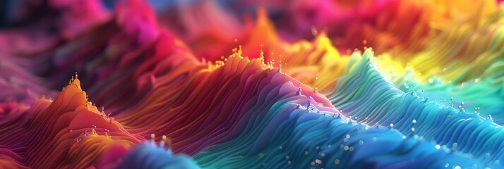 3d waves Arrangement of Flowing Paint pattern on the subject of design, creativity and imagination to use as wallpaper for screens and devices panorama