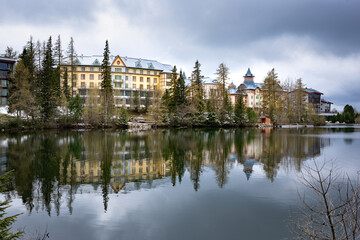 The building reflection in winter lake