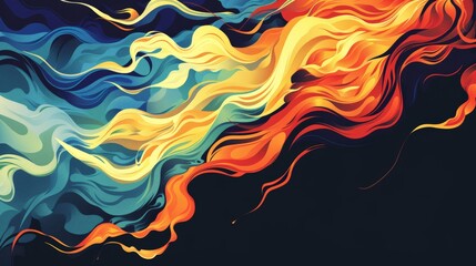 Dynamic abstract of fiery and cool hues symbolizing conflict, like a fire fighting against water