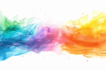 Watercolor banner on white background the LGBT Pride month symbol: a Rainbow flag depicted in abstract gradient brush style, symbolizing unity and diversity within the LGBTQ commun