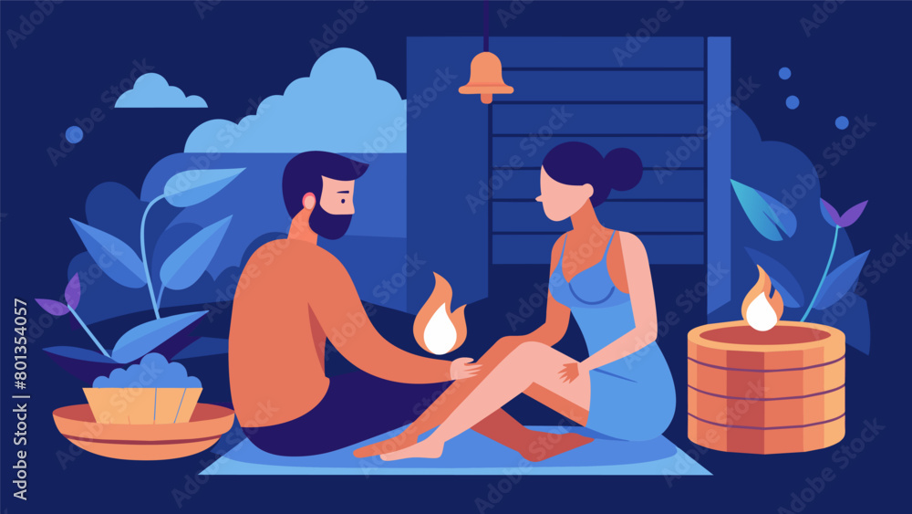 Poster sharing a sauna session together the couple finds a peaceful and tranquil space to recharge and reco