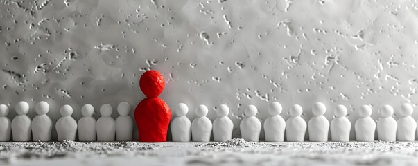 Distinct Red Figure Among White Shapes Emphasizes Diversity and Individuality