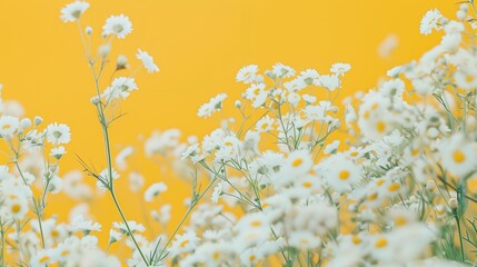 Stunning field of vibrant white daisies against a bright yellow background.
