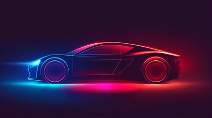 Abstract vector illustration of a futuristic neon-glowing concept car silhouette, suitable for banners, wallpapers, and marketing advertising.