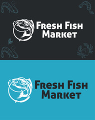 Fresh fish market logo with a fish and shrimp