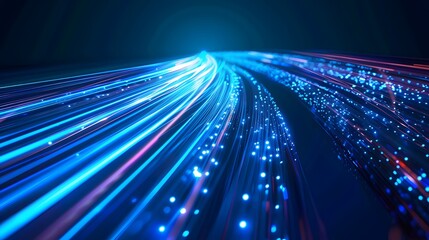Fototapeta premium Blue light streak, fiber optic, speed line, futuristic background for 5g or 6g technology wireless data transmission, high-speed internet in abstract. internet network concept. vector design.