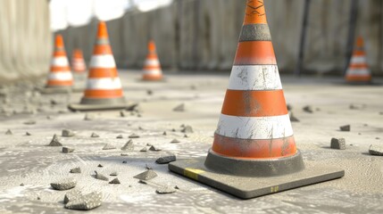 Vibrant Cones Dance Over Rainy Asphalt