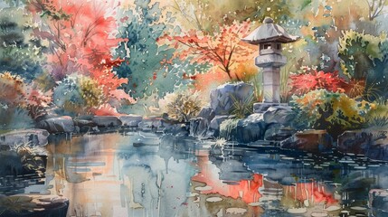 Set in a Zen garden, the watercolor blush creates a serene and soothing blend of art and nature.