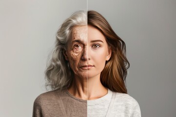 Obraz premium Comprehensive skin care in aging portraits supports generational bleaching, showcasing breakthroughs in Atrophic crinkling rhytid treatments and face lifts.