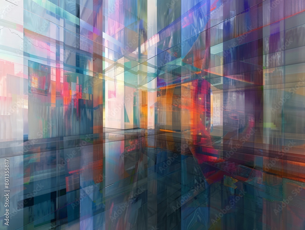 Poster a digital landscape composed of geometric shapes morphing and shifting, reflecting an ever evolving 